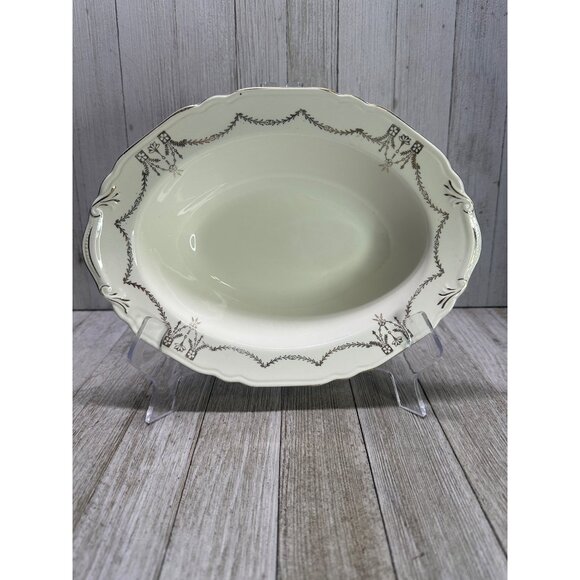 Vintage Crown Potteries Co Vegetable Serving Bowl Oval Gold Rim 9.5'' - Set of 2 - Picture 3 of 13
